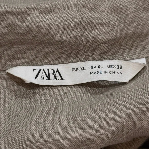 Zara Beige / Gray Tie 💯% Linen Top/Jacket sz XL - Picture 2 of 6